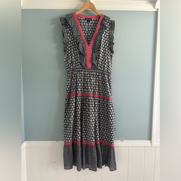 Nautica Black and Pink Geometric Cotton Maxi Dress - Picture 1 of 5